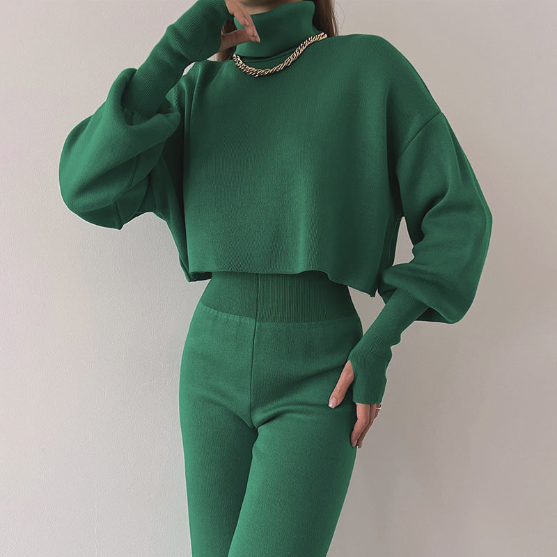 Autumn And Winter New Turtleneck Loose Long Sleeve Top Female Casual Set