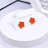 Shell Flower Bracelet Titanium Steel Ear Studs Suit Five-leaf Flower Necklace