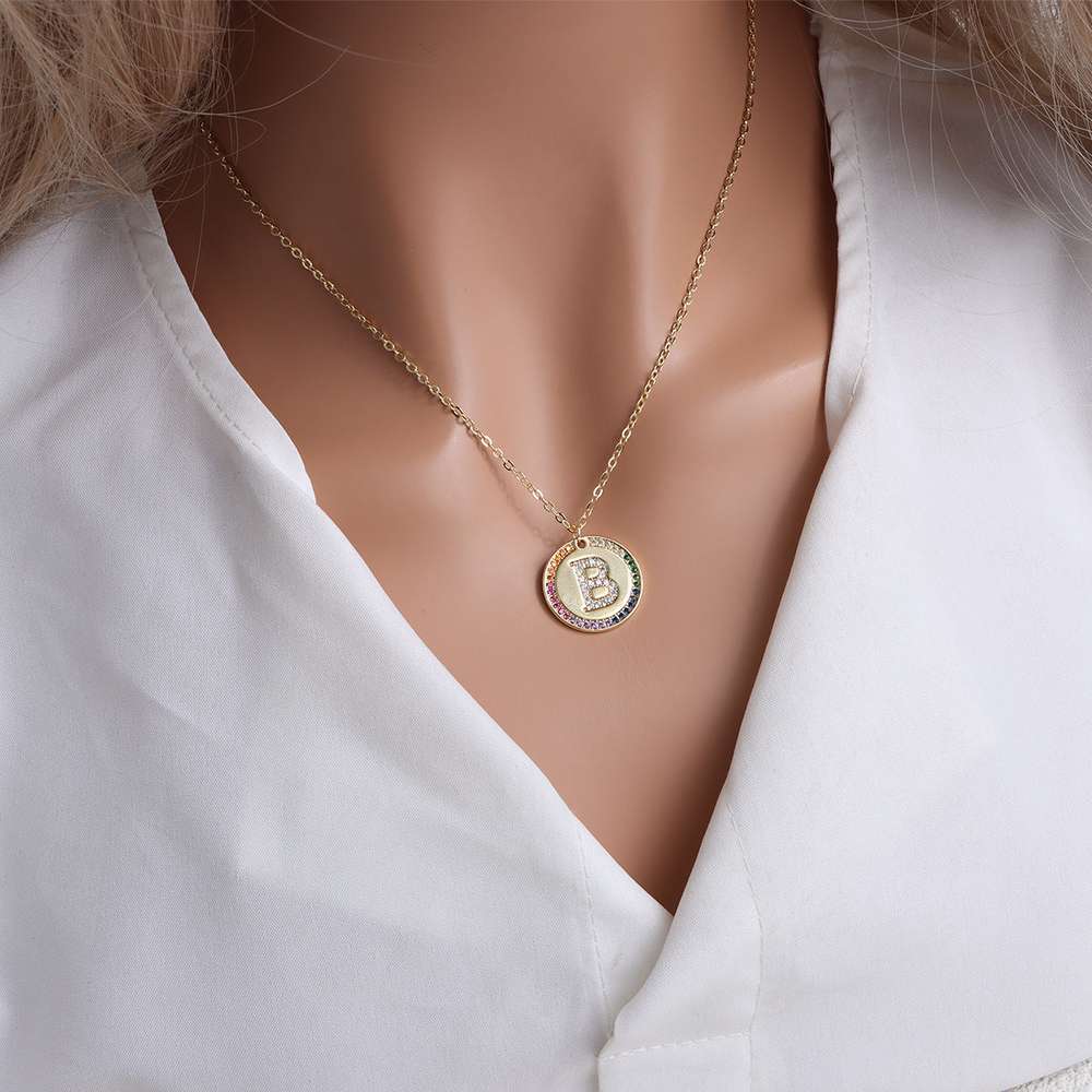 Gold English Letter Round Necklace: Add a Splash of Color to Your Style! - Minihomy