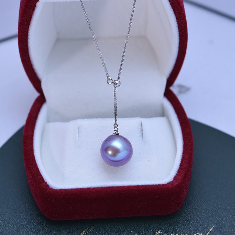 Freshwater Pearl 12 To 13mm Demon Purple Perfect Circle Strong Light Fine Flaw Pendant