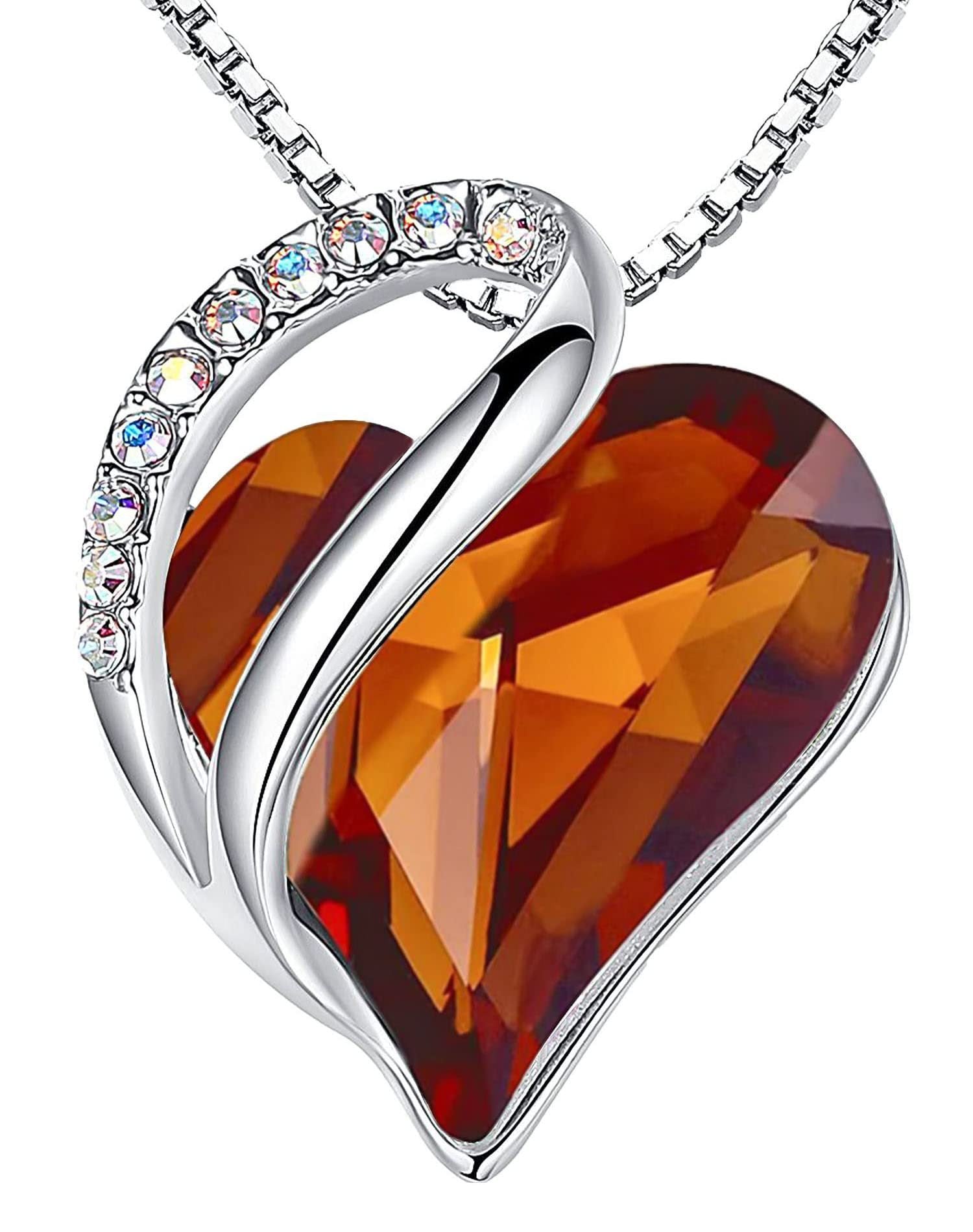 Sterling Silver Geometric Heart Shape Colorful Crystal Pendant Necklace