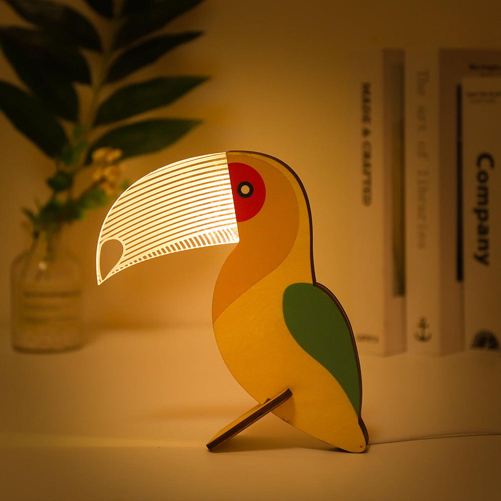 LED Night Light for Kids - Animals Wood Acrylic Table Lamp (Pelican, Sirius, Whale, Toucan)