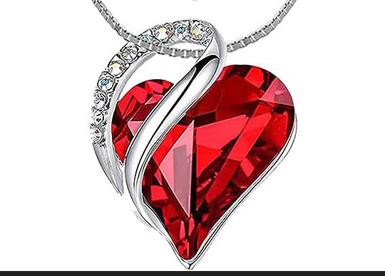 Sterling Silver Geometric Heart Shape Colorful Crystal Pendant Necklace