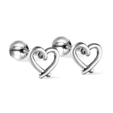 Love Heart Stud Earrings Stainless Steel Hollow Jeweled Earrings