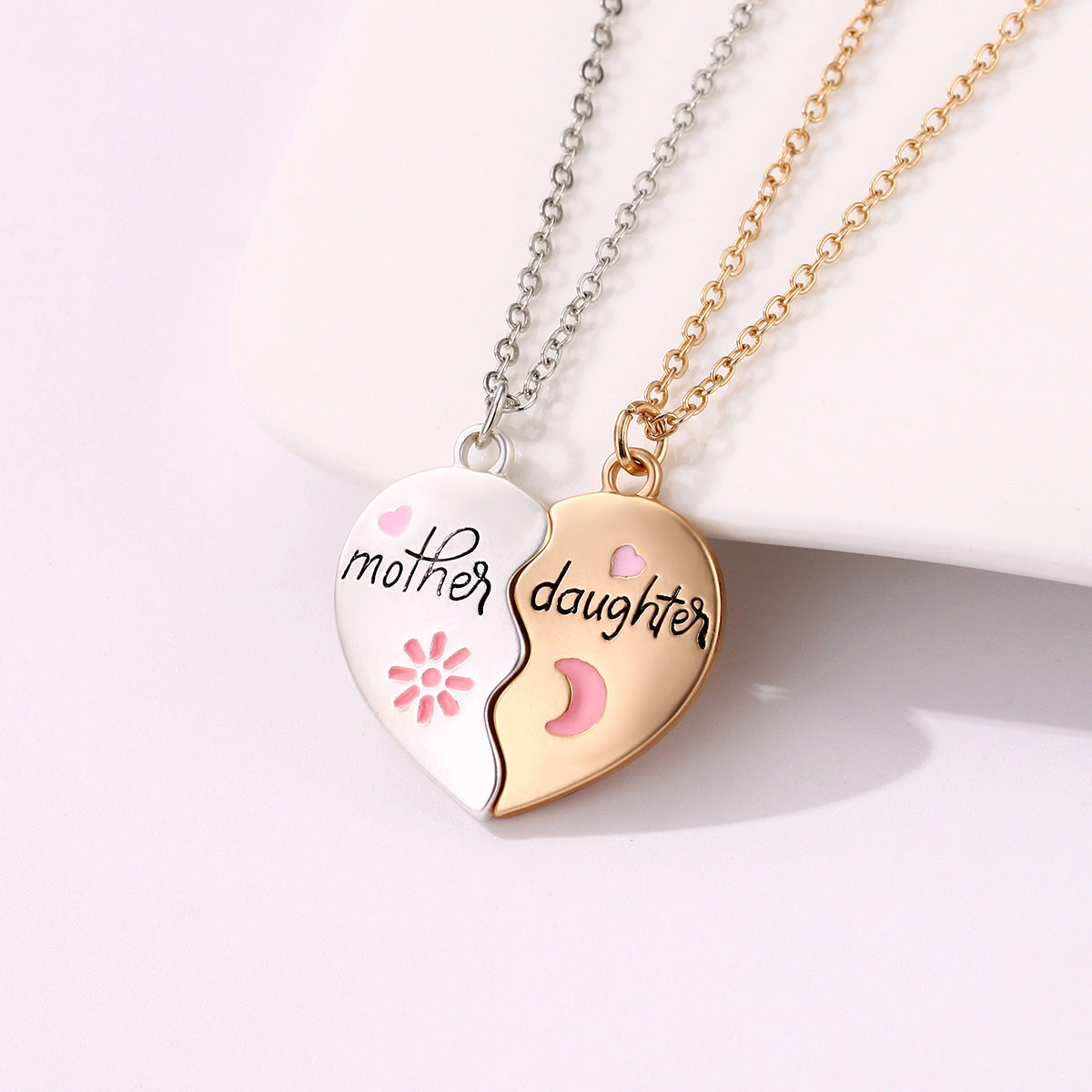 Fashion Jewelry Mother Daughter Necklace Set - Matching Heart Magnetic Pendant