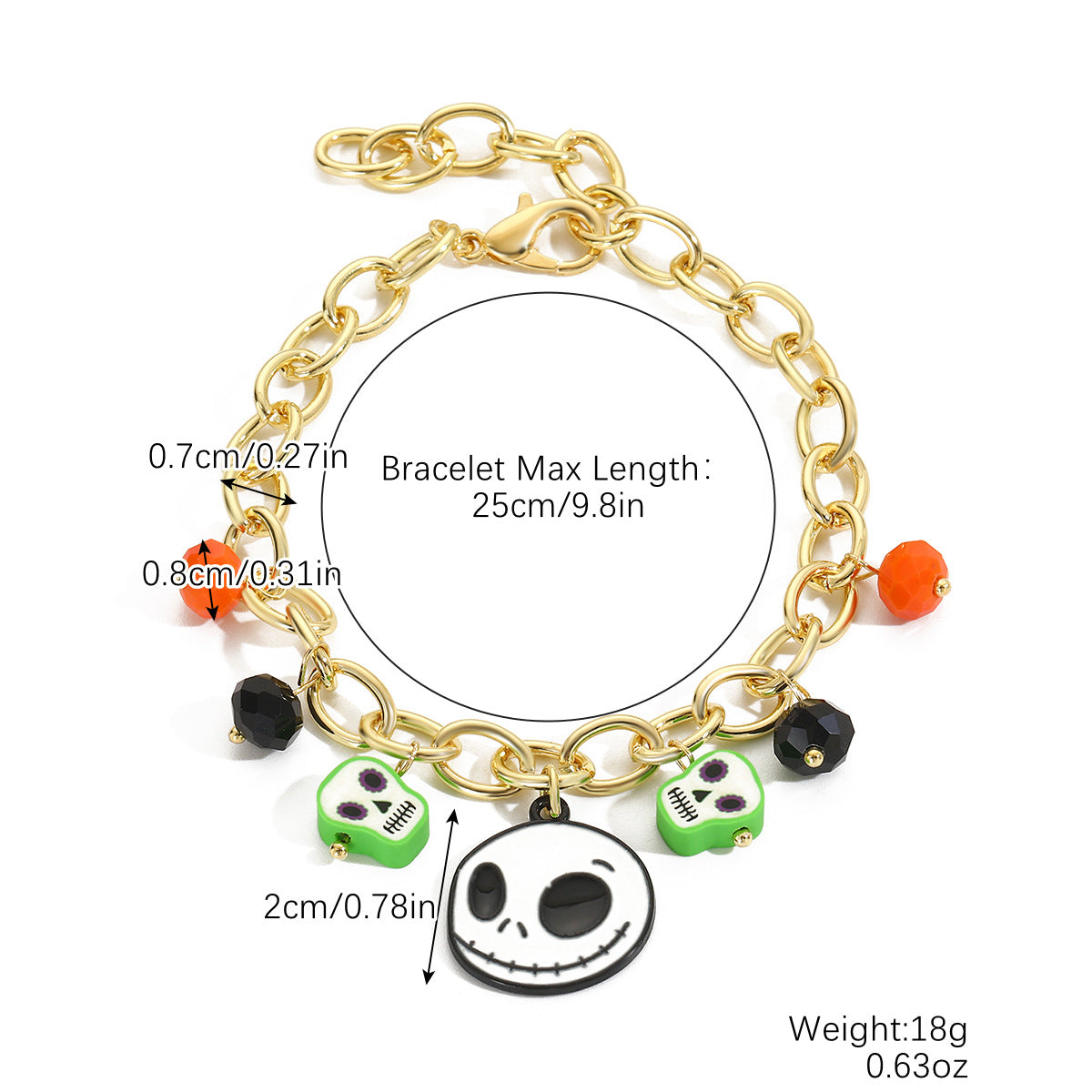 Yellow Red Pumpkin Skull Pendant Halloween Bracelet