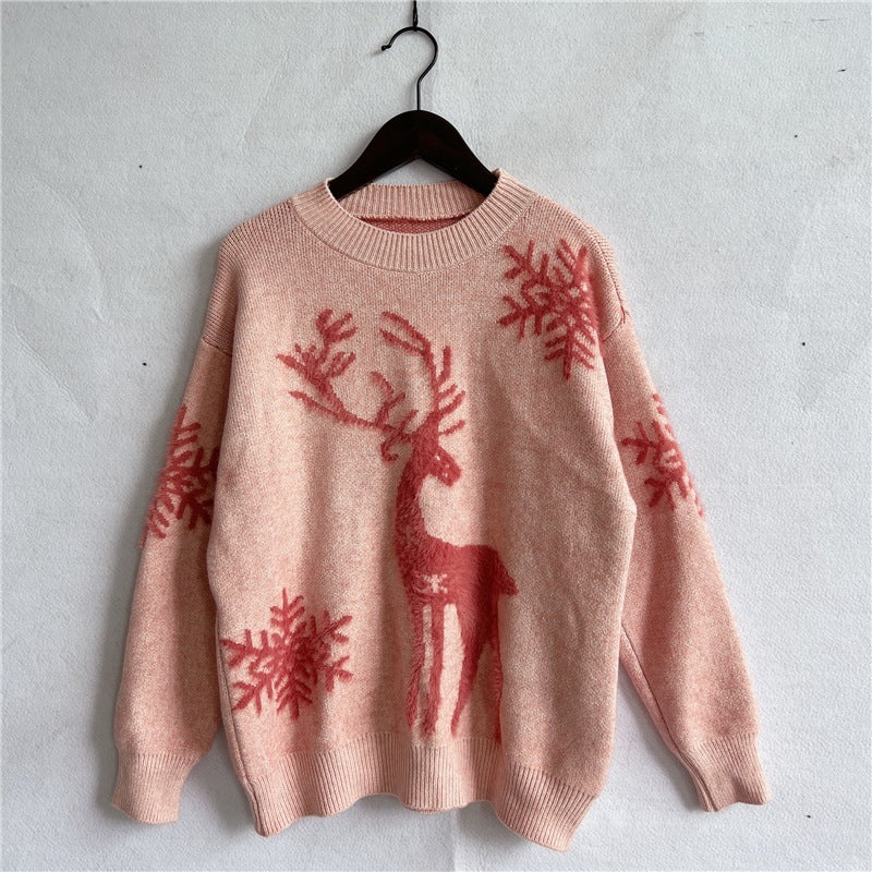 Women's Round Neck Long Sleeve Knitted Christmas Sweater