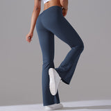 Women's High Waist Non-Embarrassing Line Nylon Brushed Hip Lifting Bell-Bottom Pants