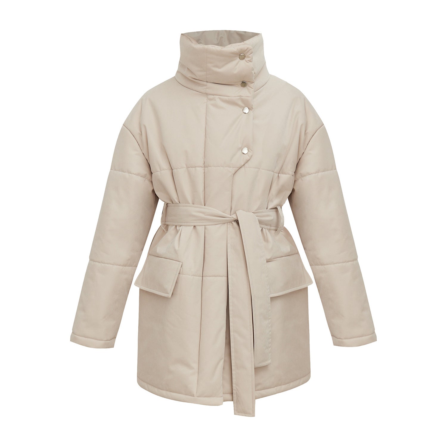 Stand-up Collar Cotton-padded Coat Irregular Mid-length