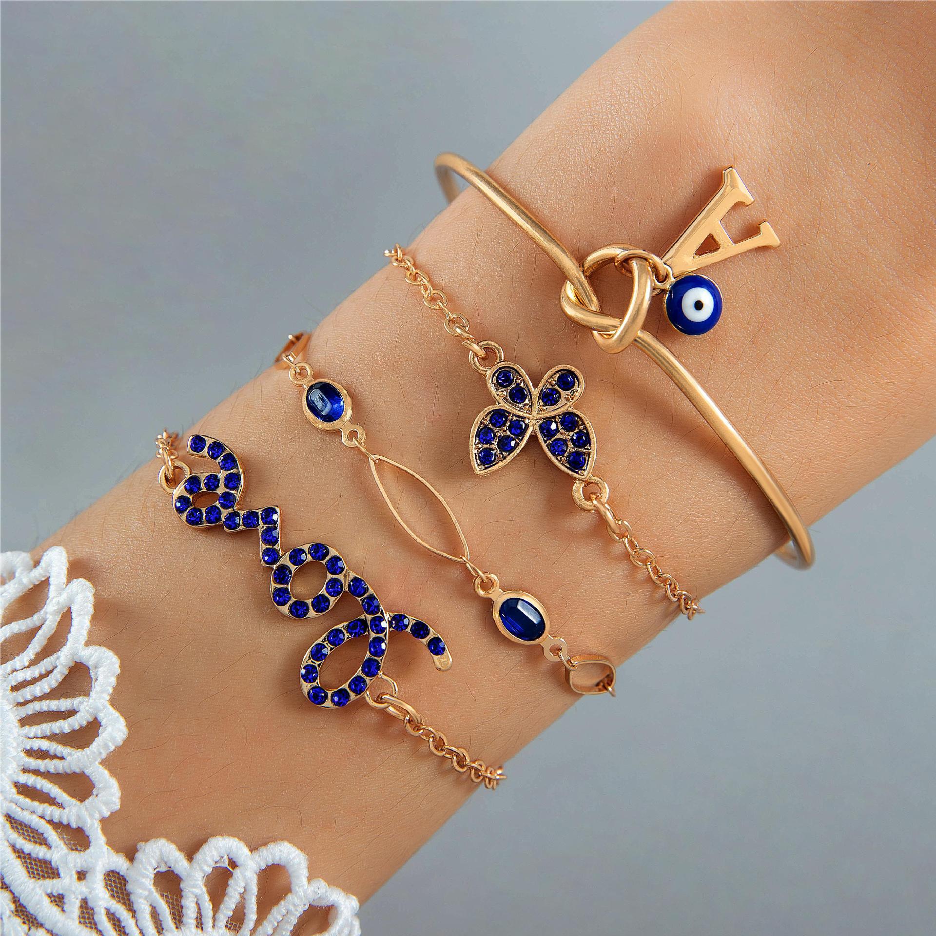 Blue Flower Love Butterfly Bracelet Set: Stylish and Elegant