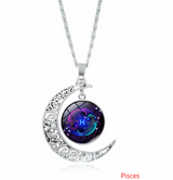 12 constellation time gemstone half moon pendant necklace