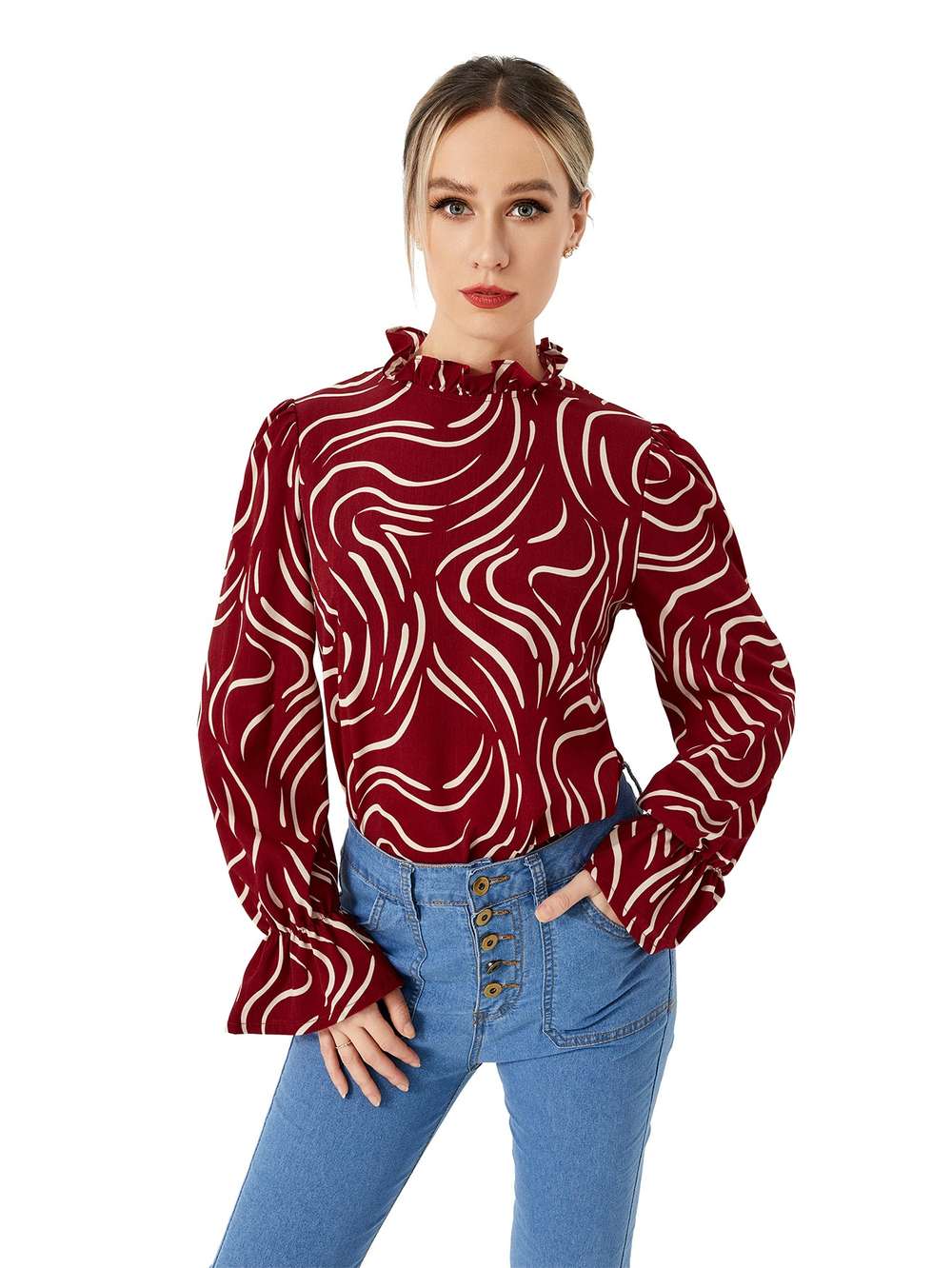 Ladies Graphic Casual Balloon Sleeve Shirt - Minihomy