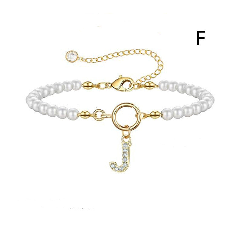 Personalized Initial Bracelet with Pearl Charm - A-Z Letter Toggle Clasp Jewelry Gift for Women - Minihomy