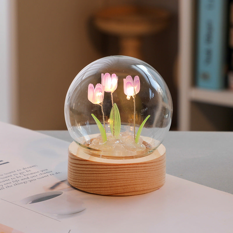 Artificial Tulip Flower Night Light - Handmade DIY LED Lamp for Bedroom Decor