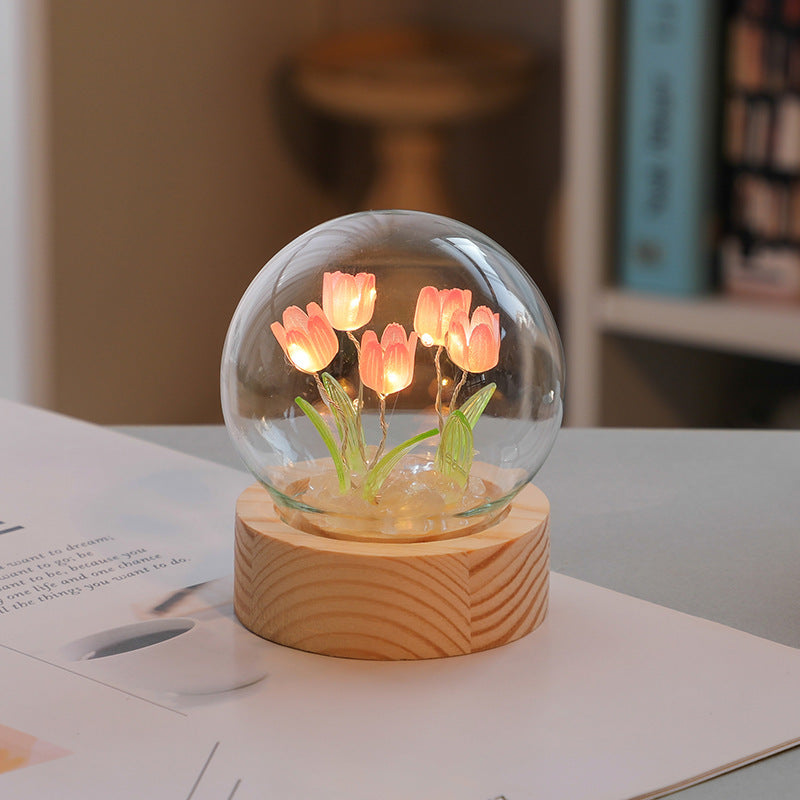 Artificial Tulip Flower Night Light - Handmade DIY LED Lamp for Bedroom Decor