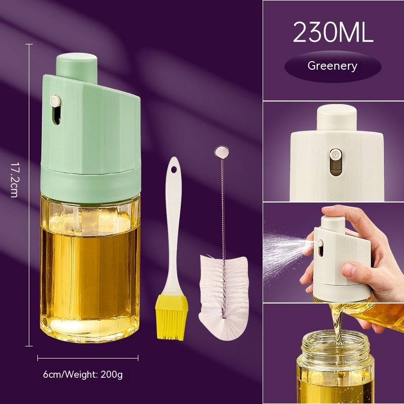 Kitchen Gadget 2-in-1 Glass Oil Bottle Press Oil Dispenser Barbecue Fuel Injector - Minihomy