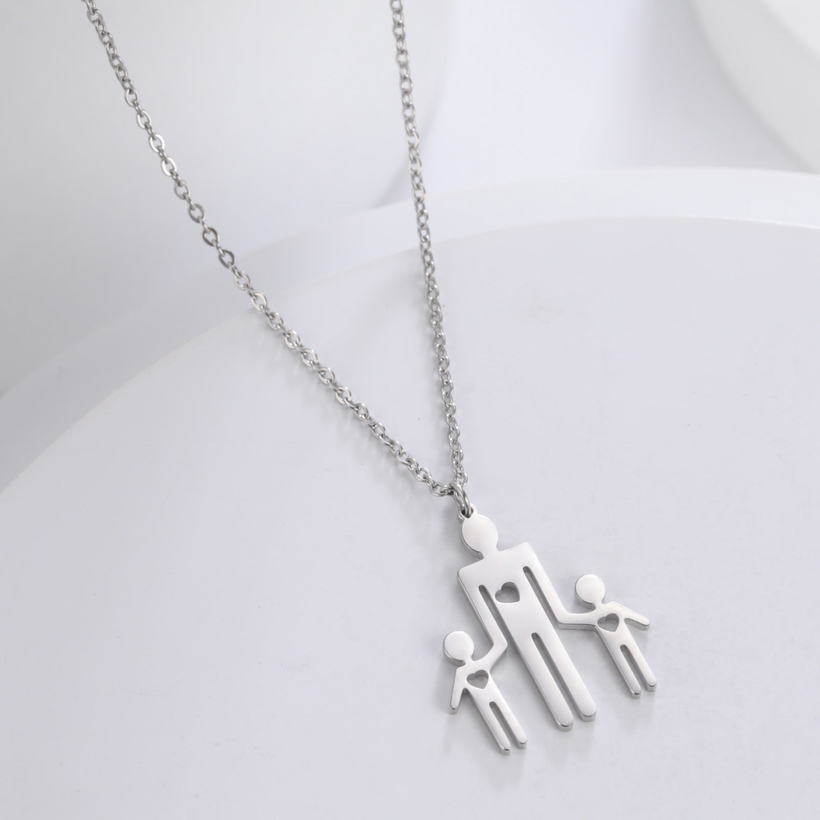 Family Series Titanium Steel Ornament Cut One Large Two Small Necklace - Minihomy