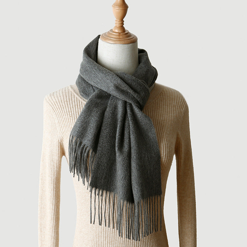 Solid Color Autumn And Winter Tassel Pure Cashmere Scarf For Women