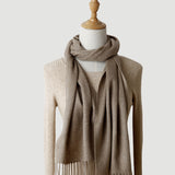 Solid Color Autumn And Winter Tassel Pure Cashmere Scarf For Women