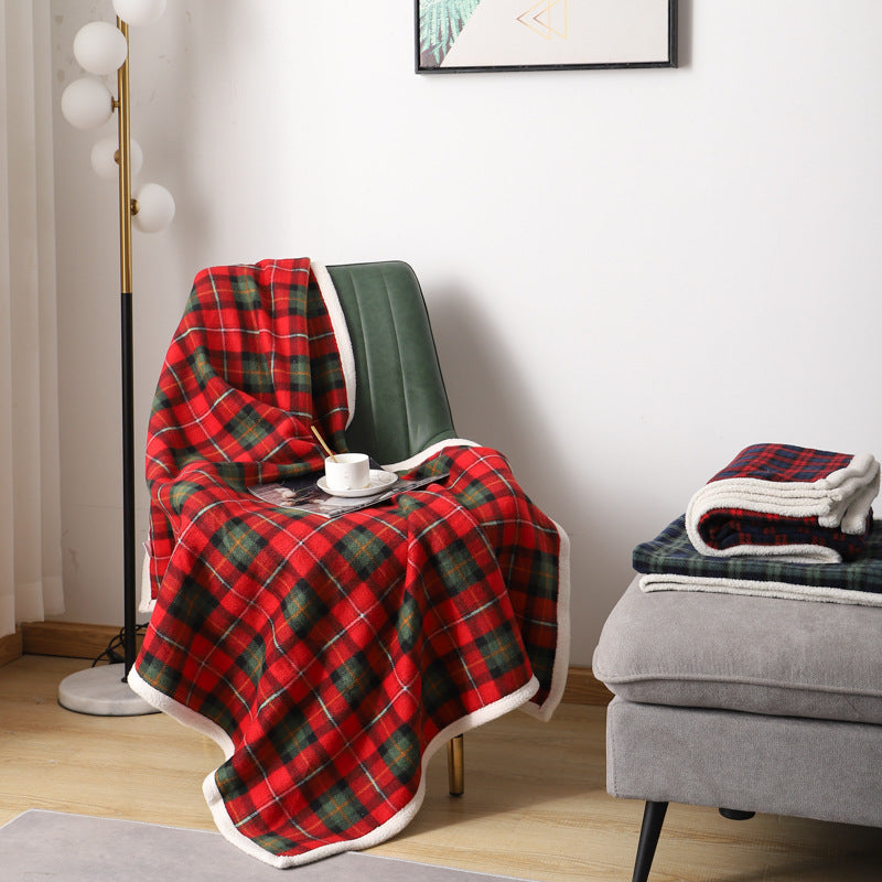 Lambswool Plaid Plain Cover Blanket Nap Blanket - Minihomy