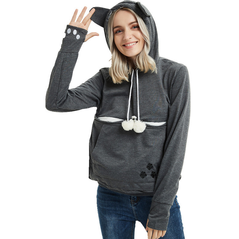 Cute Hoodies Pullover Sweatshirts With Pet Pocket for Winter Women