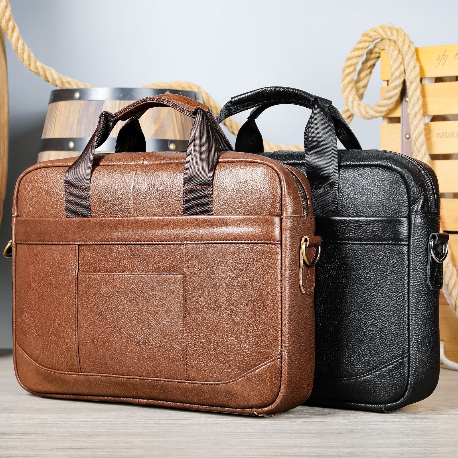 Men's Leather Computer Bag - Casual Shoulder Crossbody for Work & Travel