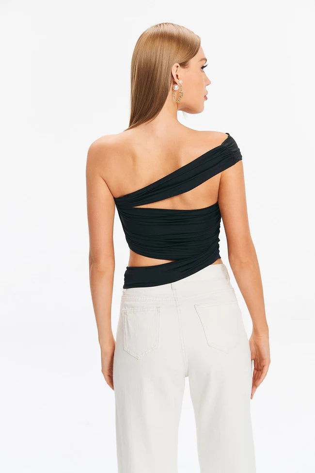 Slim Vest Pleated Oblique Shoulder Strap