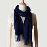 Solid Color Autumn And Winter Tassel Pure Cashmere Scarf For Women