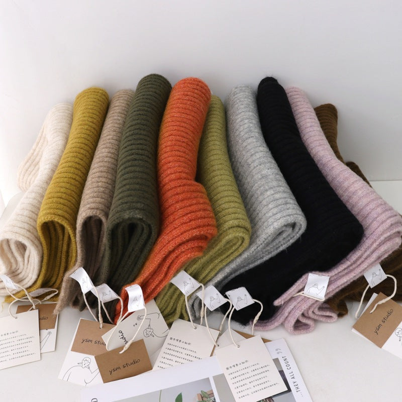 Short Knitted Plain Striped Scarves for Men and Women