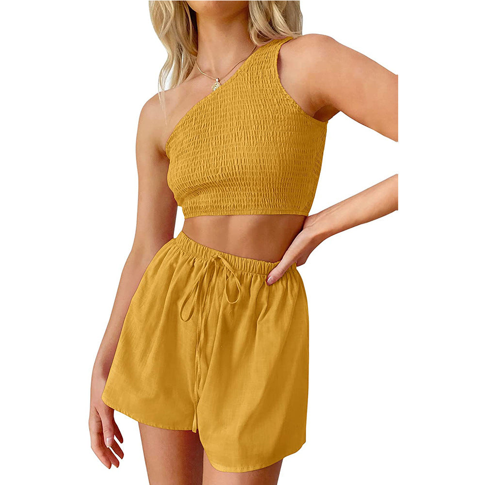 Midriff-baring Top Shorts Beach Two-piece Suit - Minihomy