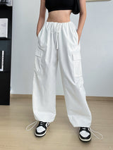 Women's Wide-Leg Loose Large Size String Straight Leg Cargo Pants