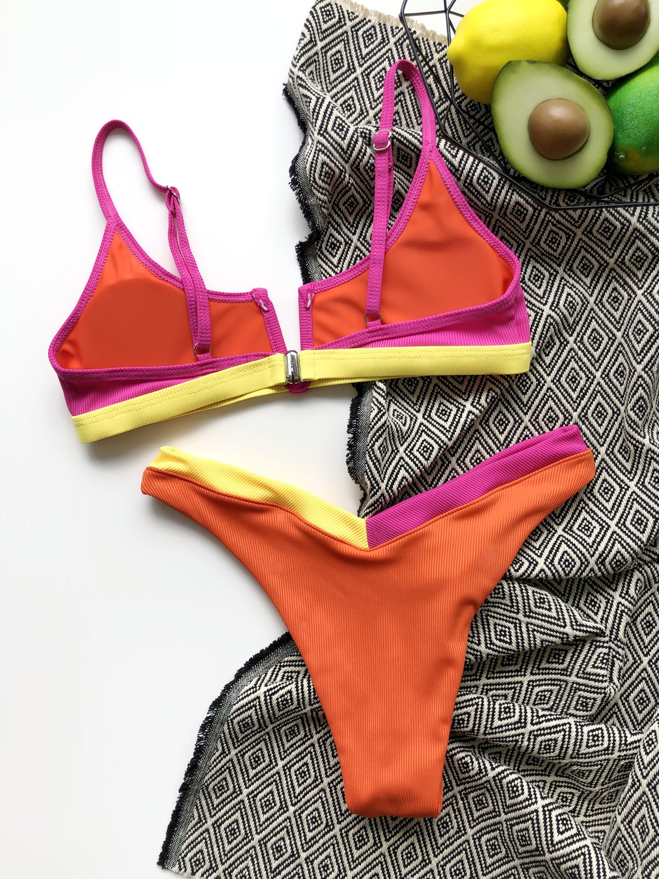 Luanguo New Stitching Color Swimsuit Hang Strip Swimwear Cross-border Bikini