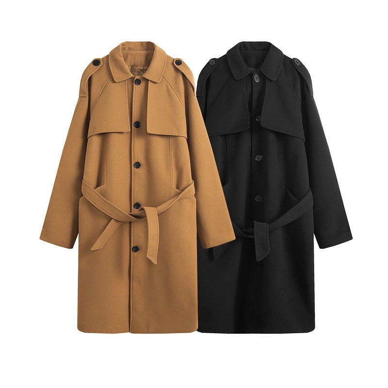 Men's Solid Color Mid-length Woolen Coat