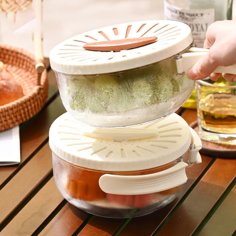 Foldable Fruit & Vegetable Drain Basket with Lid - Colander, Washing Bowl, Refrigerator Crisper, Kitchen Gadget - Minihomy