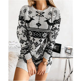 Elk Snowflake Christmas Jacquard Knitted Dress Long Knitted Sweaters