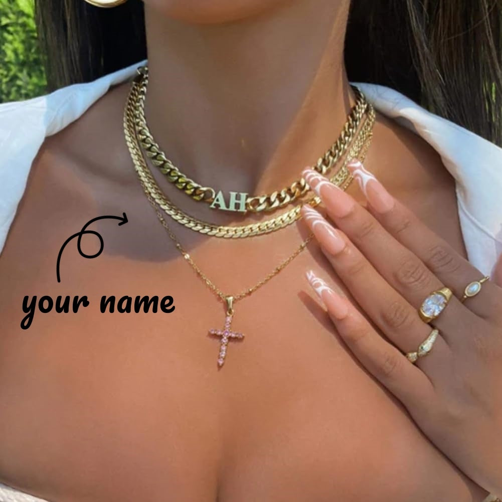 Creative Custom Letter English Name Necklace Stainless Steel  Choker Necklace Personalized Cuban Chain Christmas Gifts