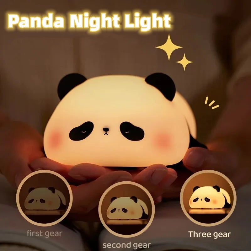 Cute Panda Night Light for Kids - Rechargeable Silicone Lamp, Timing Function, Bedroom Decor, Boys & Girls Gift