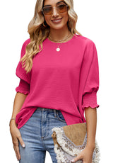 Women's Loose T-shirt With Elastic Sleeves - Solid Color Outfit