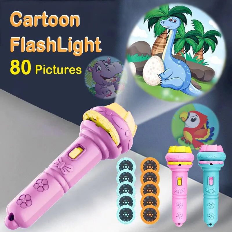 Cartoon Projector Flashlight - 80 Patterns, Creative Kids Toy, Bedtime Stories - Minihomy