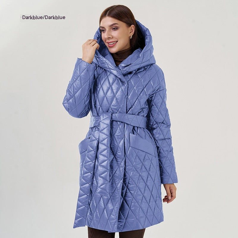 Women's Cotton-padded Jacket Slim-fit Lace Up Lapel Long-sleeved Coat