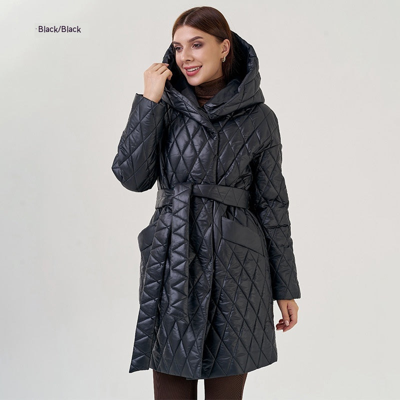 Women's Cotton-padded Jacket Slim-fit Lace Up Lapel Long-sleeved Coat