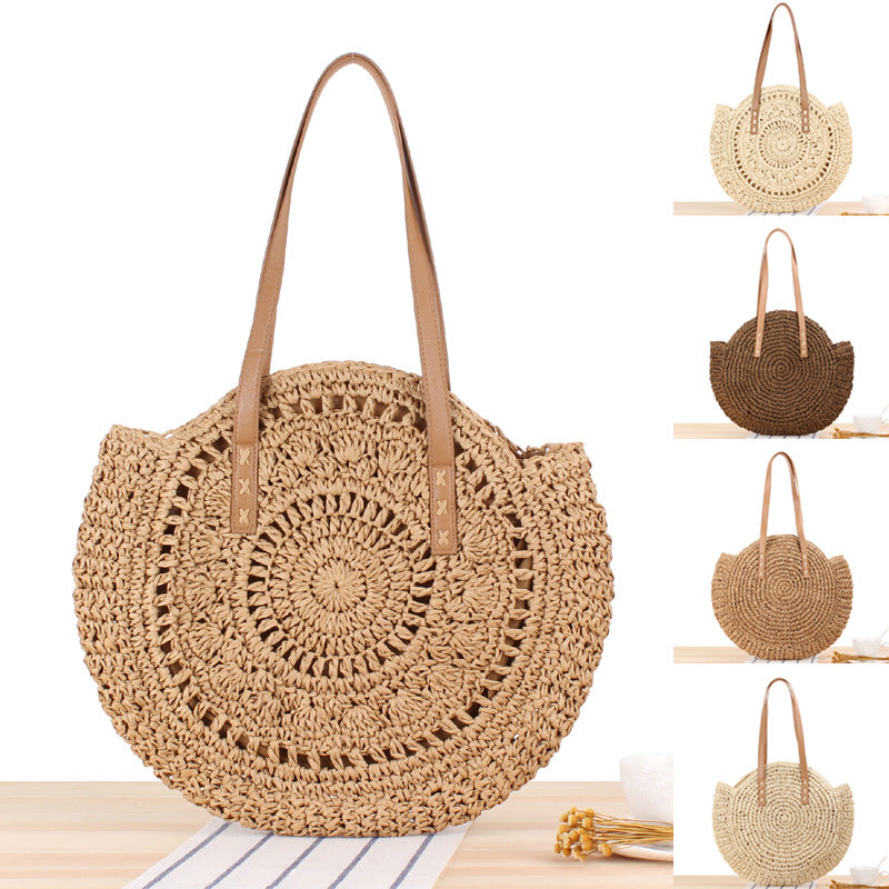 Simple Round Shoulder Bag Straw Handbag Summer Beach Bags