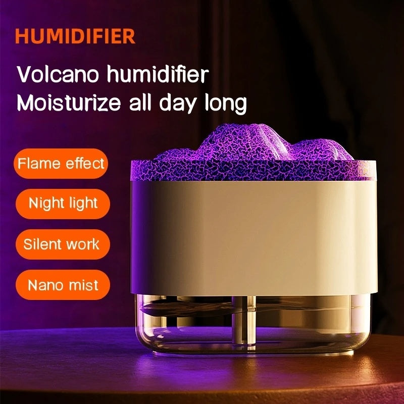 USB Volcano Air Humidifier - 300ML Ultrasonic Mist Maker, Aroma Diffuser with Colorful Lamp