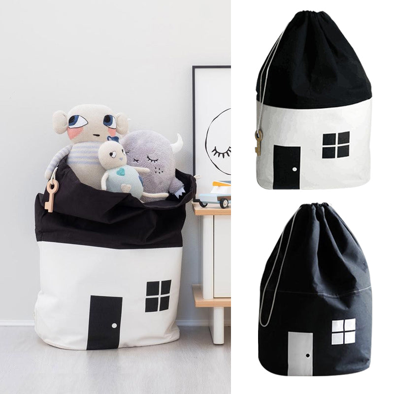 Baby Toy Storage Bag Play Mat - Large Capacity Cotton Canvas Cute House Design - Minihomy