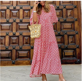 Vintage Printed Bohemian Elegant Ladies Casual Loose V-Neck Short Sleeve Long Dresses