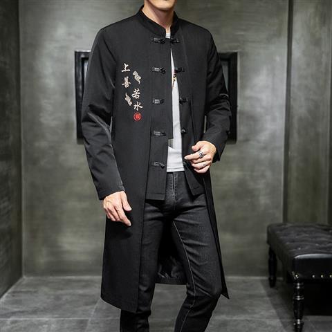 Men's Trendy Mid-length Hanfu Embroidered Trench Tang Suit Casual Coat