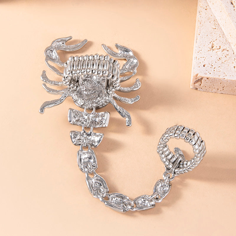 Big Scorpion Ring Gold Silver Crystal Scorpion Tail Elastic Double Finger Rings - Minihomy