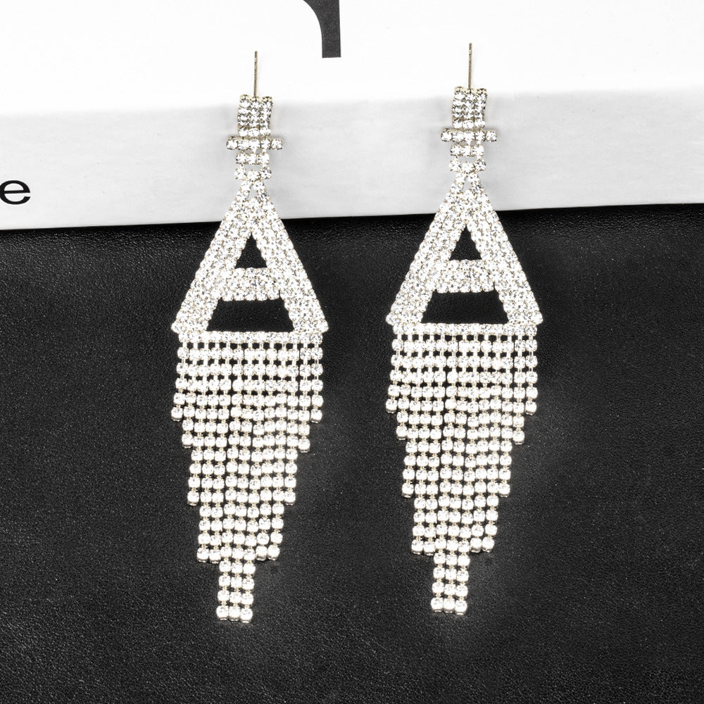 925 Silver Needle Ornaments Rhinestone Letter B Earrings Banquet Tassel Ear