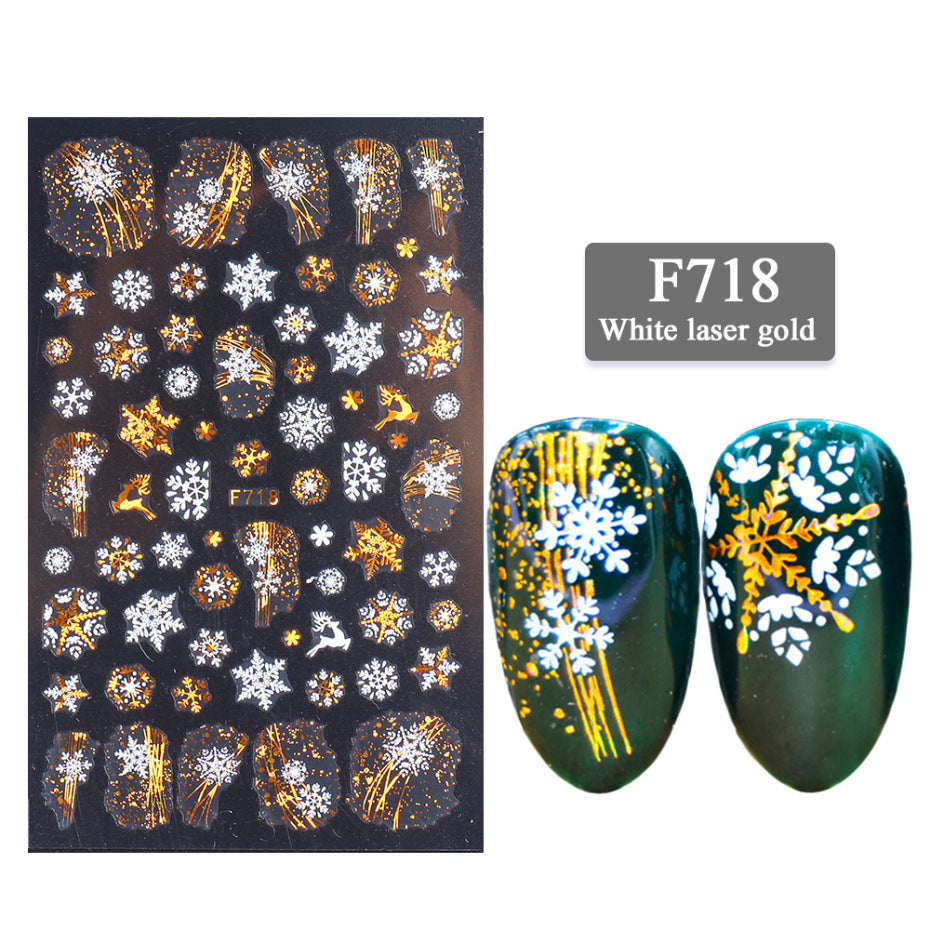 3D Christmas Series Two-color Golden Laser Snowflake Thin Nail Stickers