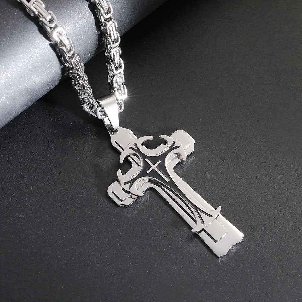 Stainless Steel Trinity Cross Necklace for Men - 3 Layer Pendant Jewelry Gift